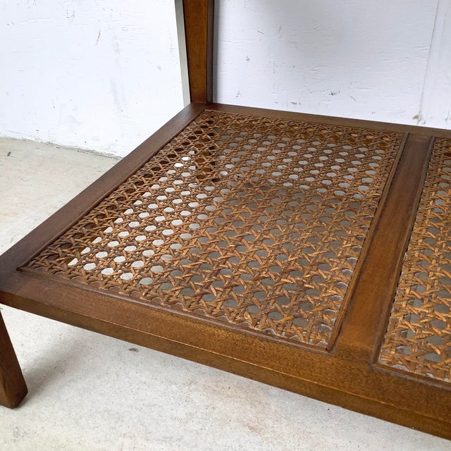 Mid-Century Lane Two-Tier End Table With Smoked Glass and Cane Shelf For Sale In Philadelphia - Image 6 of 12