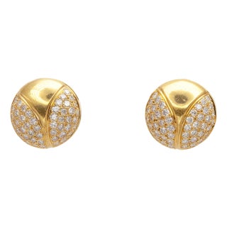 1980s 18k Yellow Gold E Color vs Pave Diamond Clip-on Earrings- 2 Pieces For Sale