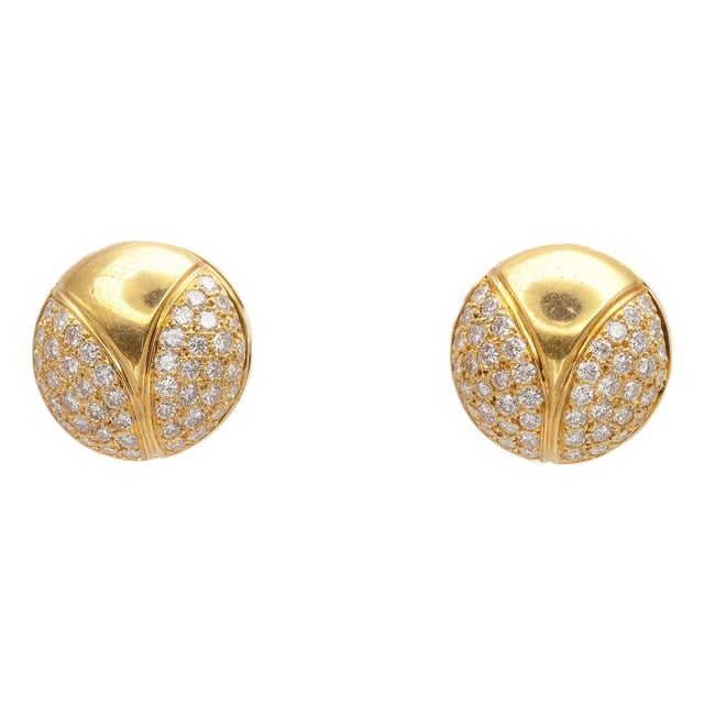 1980s 18k Yellow Gold E Color vs Pave Diamond Clip-on Earrings- 2 Pieces For Sale