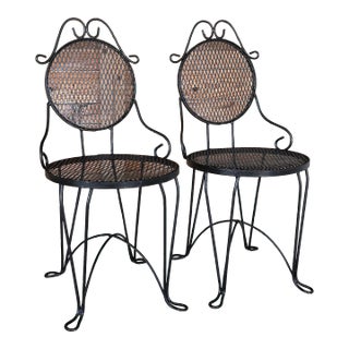 Mid-20th Century Wrought Iron Bistro Outdoor Patio Chairs-Pair For Sale