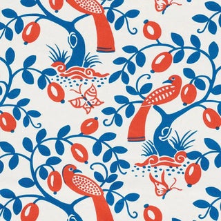Schumacher Olive Tree Fabric in Blue & Red For Sale