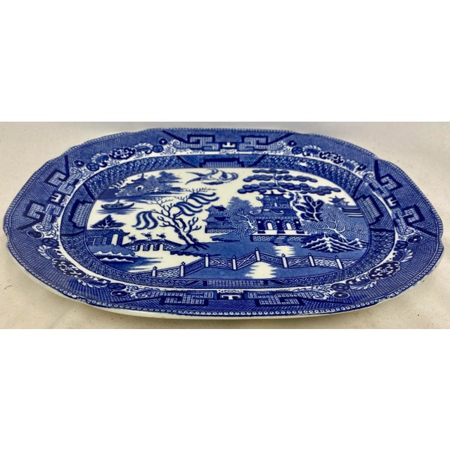 Early 19th Century Antique Allerton’s Ltd Blue Willow Serving Platter Made in England - Circa 1830’s For Sale - Image 5 of 12