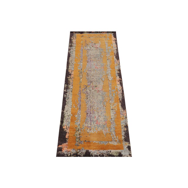 2010s Rug & Kilim’s Modern Abstract Runner in Blue With Gold Patterns For Sale - Image 5 of 7