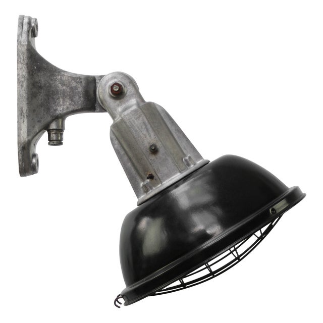 Vintage Industrial French Black Enamel Factory Wall Light For Sale