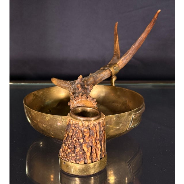 Antique Brass and Antler Cigar Ashtray Catchall Black Forest Hunting Lodge Style For Sale - Image 4 of 10