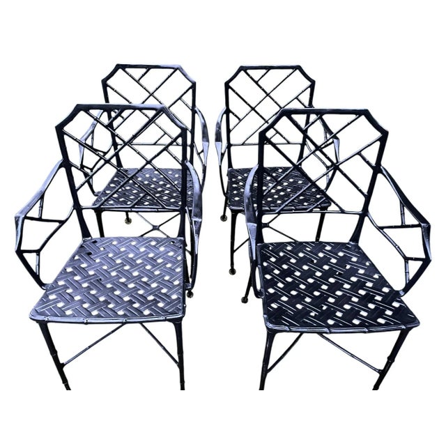 Brown Jordan Late 20th Century Set of 4 Chinoiserie Calcutta Brown Jordan Chairs Indoor Patio For Sale - Image 4 of 8