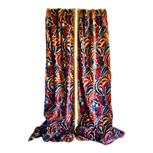 French Art Deco Raoul Dufy Cut Velvet Curtains-Drapes Grand Feuillage Design a Pair