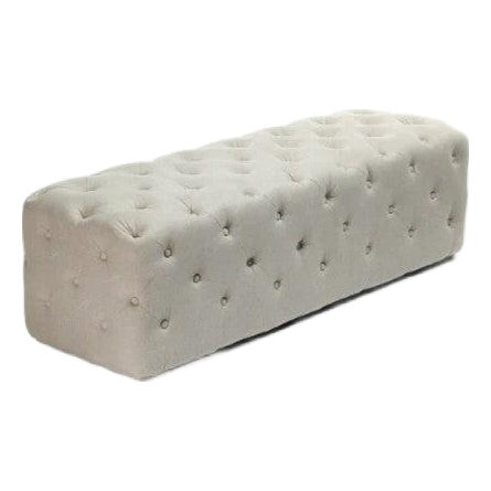 Oliver Tufted Bench - Linen / Weathered Gray Frame For Sale