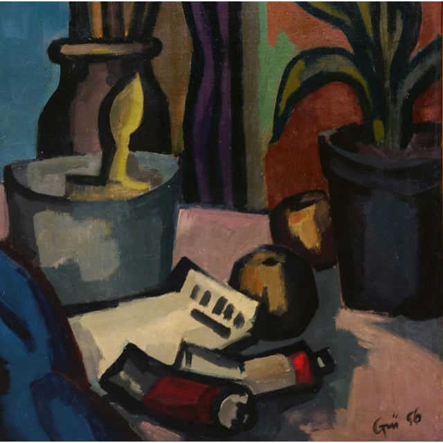 Ev Grüger, Still Life with Sculpture, 1956, Oil on Canvas For Sale - Image 3 of 5
