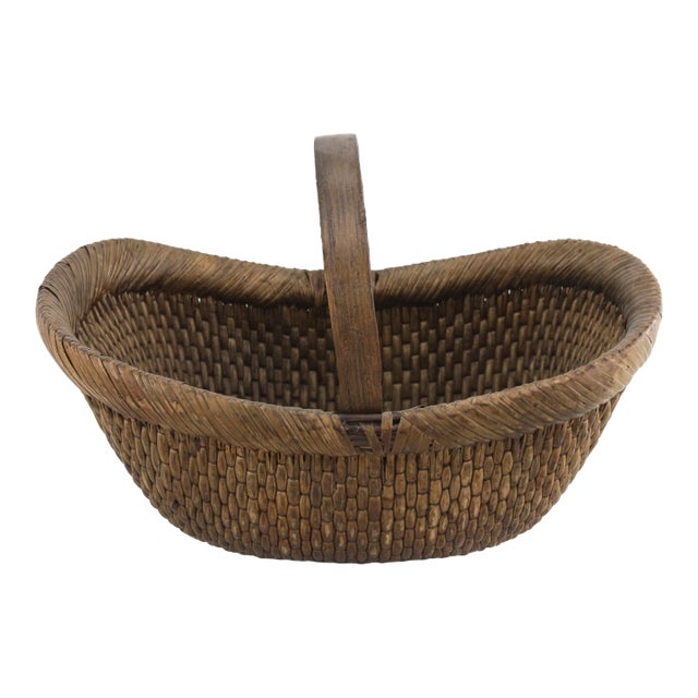 Early 20th Century Chinese Woven Reed Basket For Sale