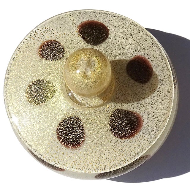 Mid-Century Modern Vintage Murano Barbini Gold Flecks White Black Spots Italian Art Glass Vanity Jewelry Powder Box For Sale - Image 3 of 8