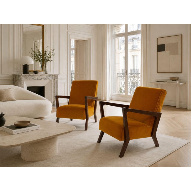 Vintage Italian Armchairs in Orange Velvet, 1960s, Set of 2, in Very Good conditions. Designed 1960 to 1969