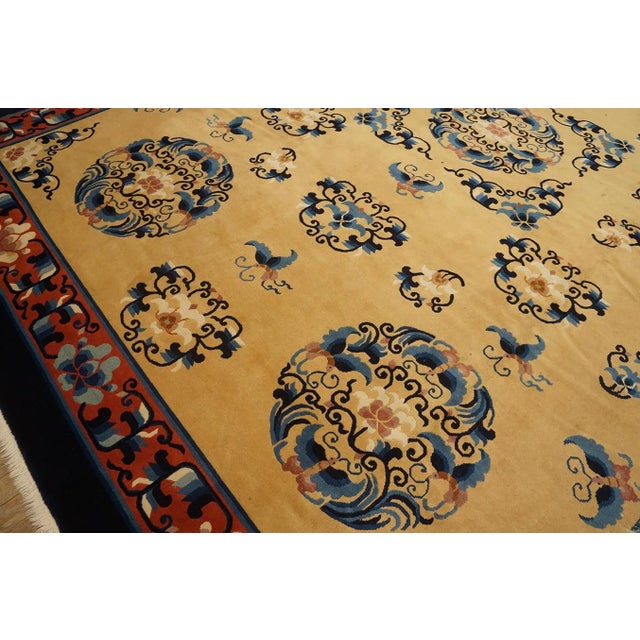 1980s 1980s Beige Medallion Vintage Modern Chinese Peking Carpet 9'4" X 12'3" Knotted Wool Rug For Sale - Image 5 of 12