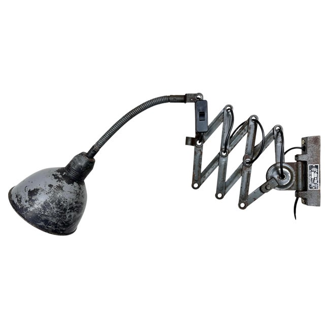 Grey Industrial Scissor Wall Lamp from Elektroinstala, 1960s For Sale - Image 16 of 16