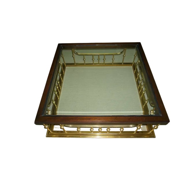 Mid-Century Modern Erwin Lambeth Glass Wood Brass Coffee Table For Sale - Image 3 of 7
