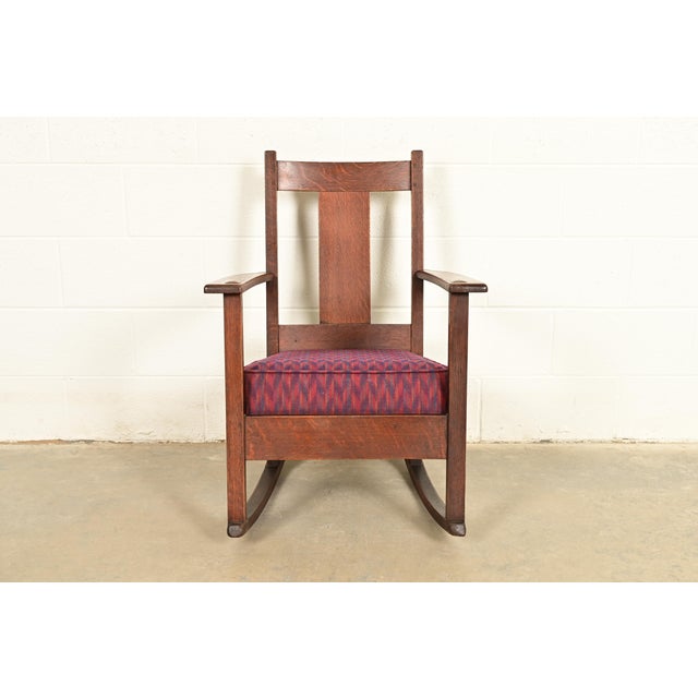 Mission Limbert Antique Mission Oak Arts & Crafts Rocking Chair, Circa 1910 For Sale - Image 3 of 12