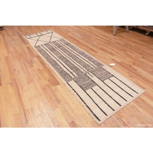 A Captivating Ivory Cream Color Background With Charcoal Color Tribal Geometric Design Modern Hallway Runner Rug, Country...
