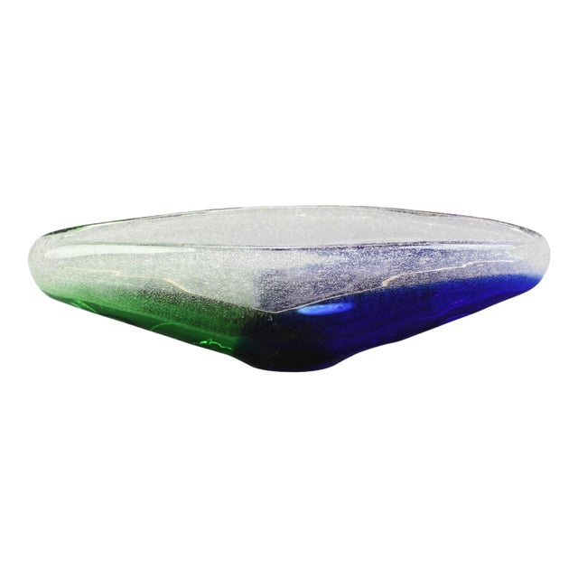 Mid-Century Czechoslovakian Novy Bor Blue and Green Art Glass Bowl, 1960s For Sale