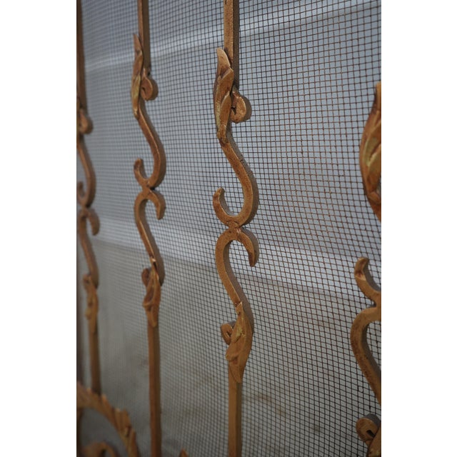 Vintage Three Panel Iron Frame Gold Painted Fireplace Screen For Sale - Image 10 of 14