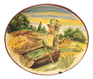 Ceramic Majolica Plate with Painted Landscape from Avallone Vietri, 1950s