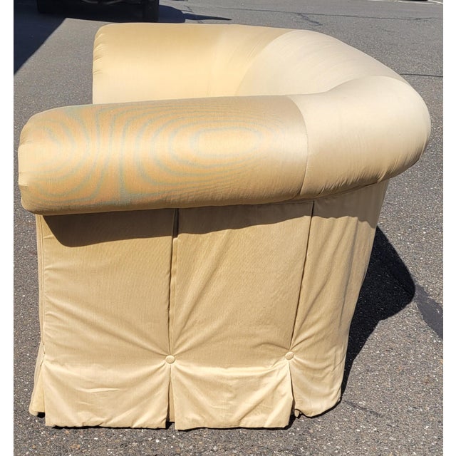 Very fine and elegant sofa made by Calico Corners Custom Furniture. Features a beautiful elegant rolled arms and pleated...