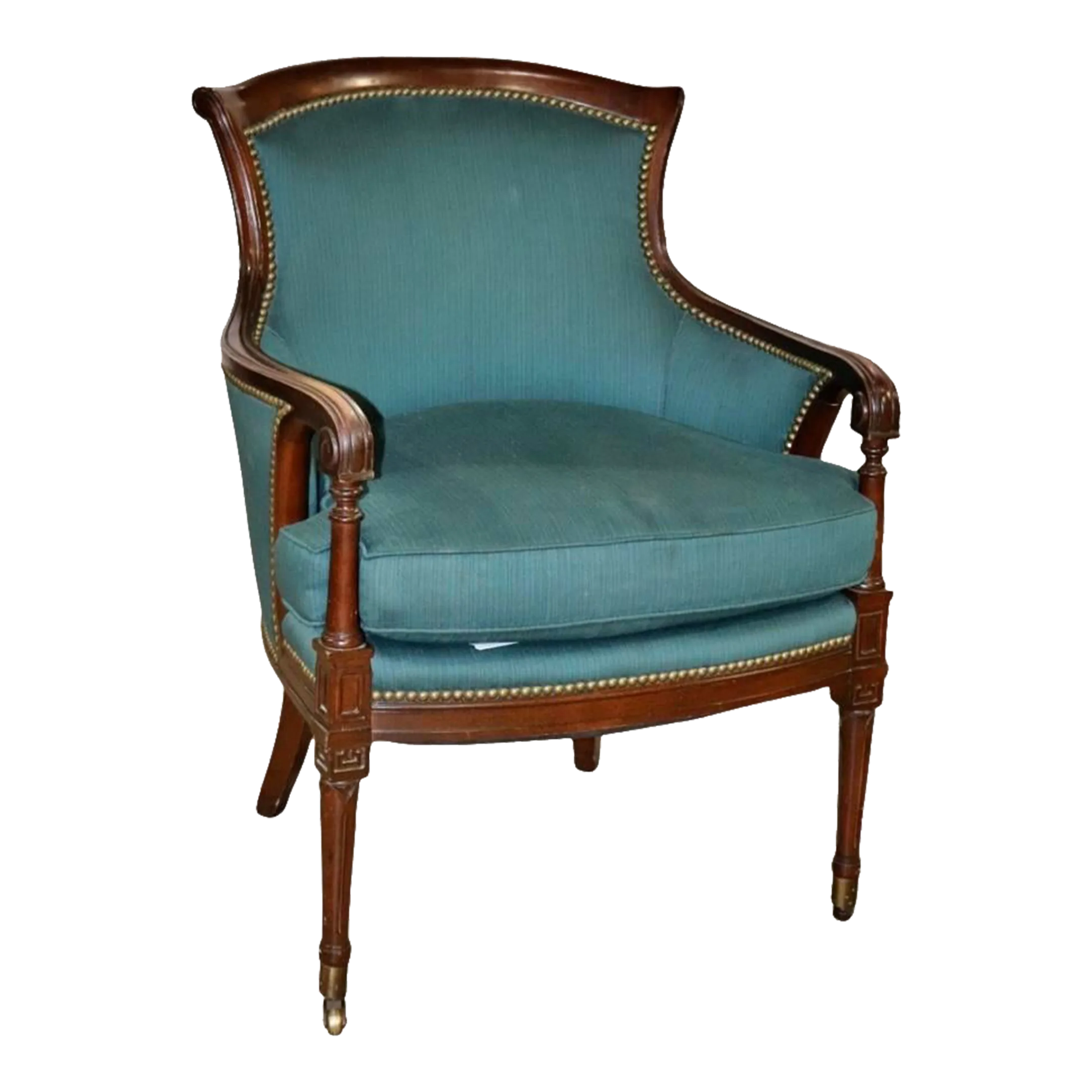 Henredon Traditional Blue Carved Wood Upholstered Armchair | Chairish