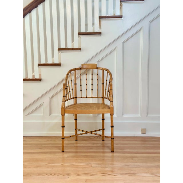 Contemporary 1960s Baker Furniture Faux Bamboo & Cane Tub Armchair For Sale - Image 3 of 12