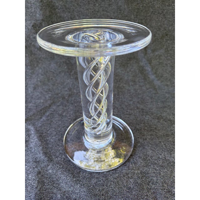 Vintage Simon Pierce Hand Blown Pillar Air Twist Candle Holder Pedestal For Sale - Image 9 of 14