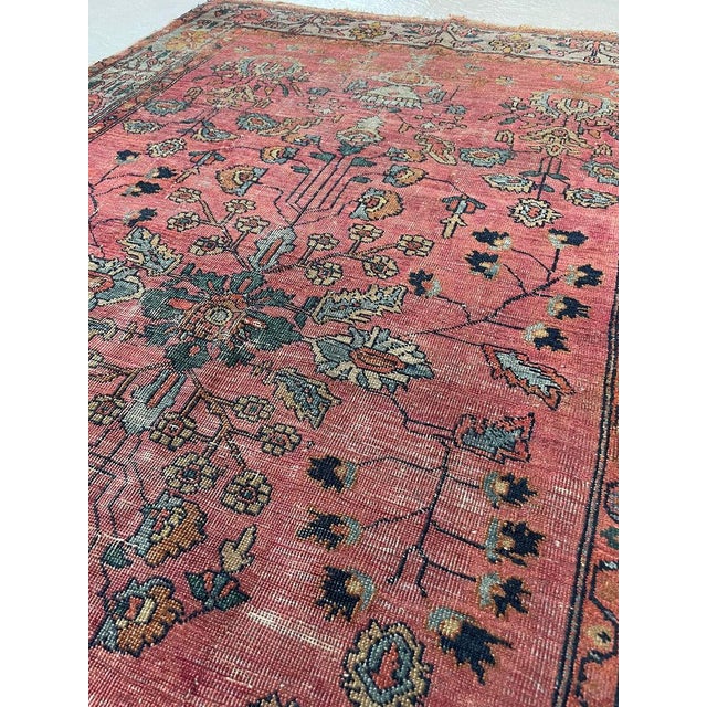 Textile Coral Reef & Glacier, Arctic & Ice Blue Antique Lilihan Sarouk Rug 4.3 x 6.6 For Sale - Image 7 of 12