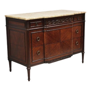 Antique French Louis XVI Maison Jansen Style Mahogany Marble Top Dresser Commode For Sale