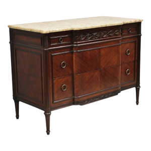 Antique French Louis XVI Maison Jansen Style Mahogany Marble Top Dresser Commode