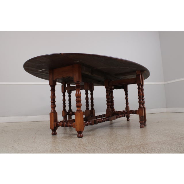 Custom Made Large Walnut Gateleg Drop Leaf Dining Table For Sale - Image 18 of 18