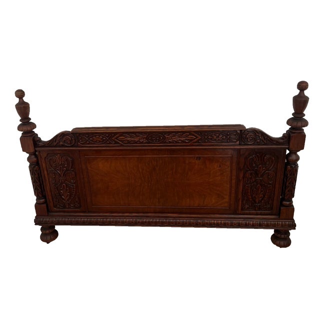 1920s Gorgeous Antique Renaissance Revival Headboard, Footboard Full Size Carved Oak For Sale - Image 5 of 12