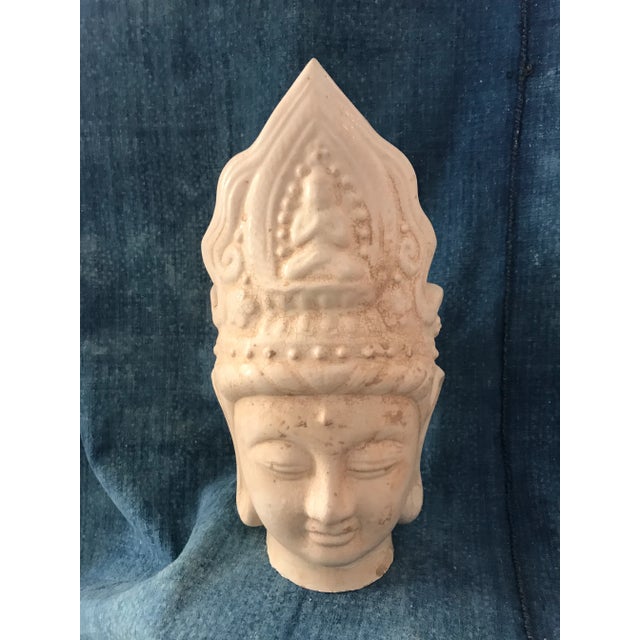 Shabby Chic Ivory Majolica Quan Yin Buddha Head For Sale - Image 3 of 9