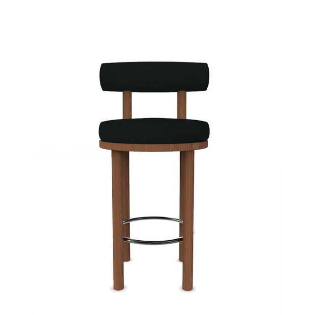 Metal Collector Modern Moca Bar Chair in Midnight Fabric and Smoked Oak by Studio Rig For Sale - Image 7 of 7