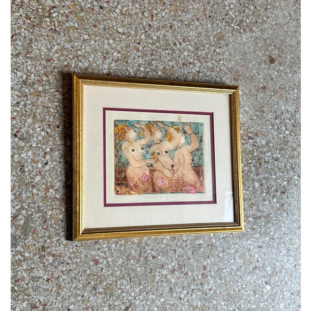 Late 20th Century Vintage Boho Original Abstract Mixed Media Drawing Ink and Watercolor on Paper For Sale - Image 5 of 6