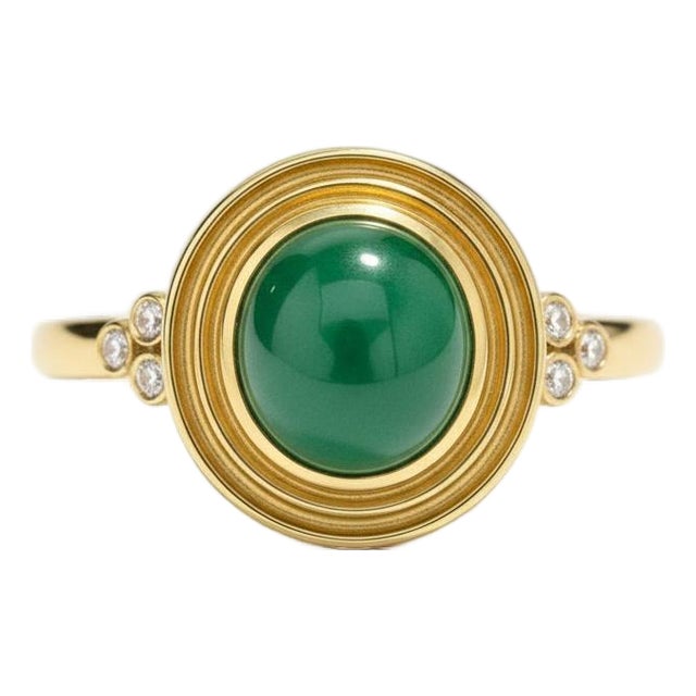 Vintage Inspired Green Onyx and Topaz Ring in Silver, Gold, Size 6 For Sale