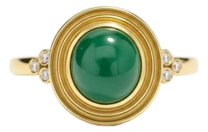 Vintage Inspired Green Onyx and Topaz Ring in Silver, Gold, Size 6