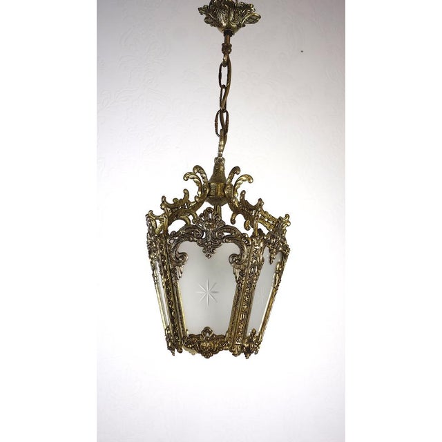 Mid-Century Modern Spanish Brass Ground Glass Lamp from Unbekannt, 1950s For Sale - Image 3 of 11