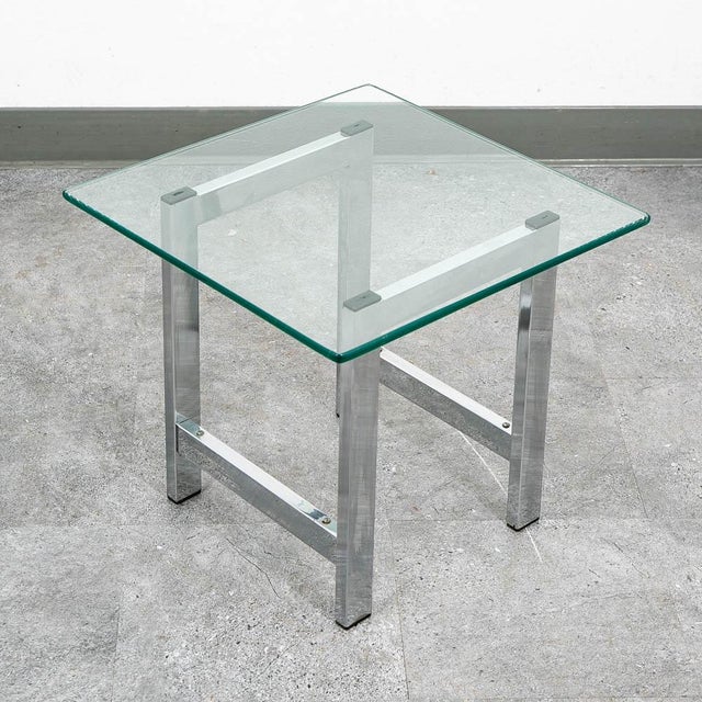 1970s Mid Century Modern End Tables Chrome Glass Square Side Tables Vintage Pair MCM For Sale - Image 5 of 11