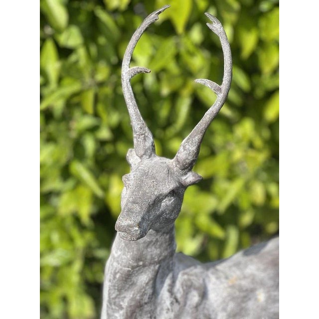Cast Iron Stag Deer on Ball Garden Finial Sculptures, Set of 2 For Sale - Image 4 of 12