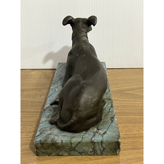 Vintage Bronze Sculpture of a Lying Greyhound Dog on a Marble Base For Sale - Image 4 of 8