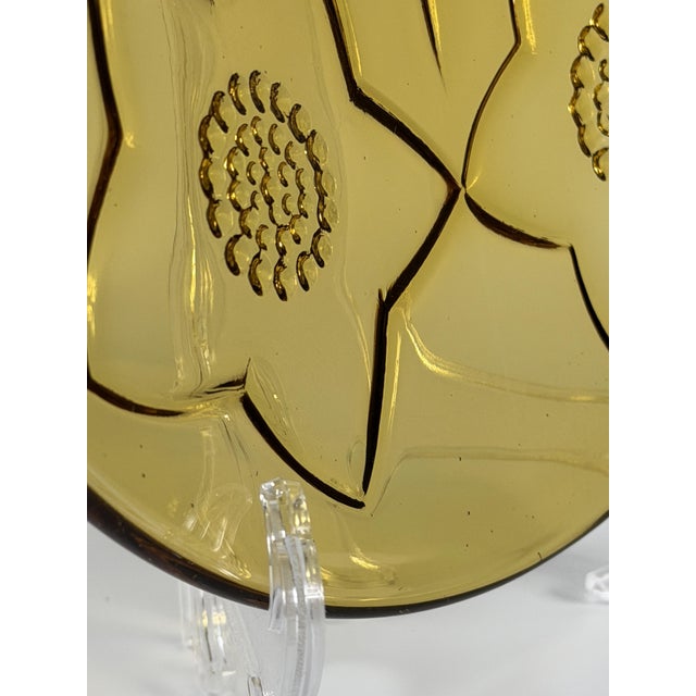 Glass Large Art Deco Revival Amber Glass Floral Centerpiece Bowl, 1960s For Sale - Image 7 of 14