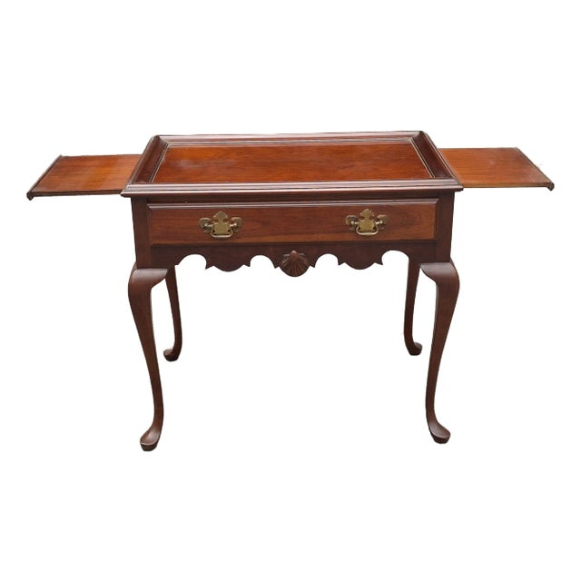 Queen Anne Style Cherry Tea Table With Pull-Out Trays For Sale