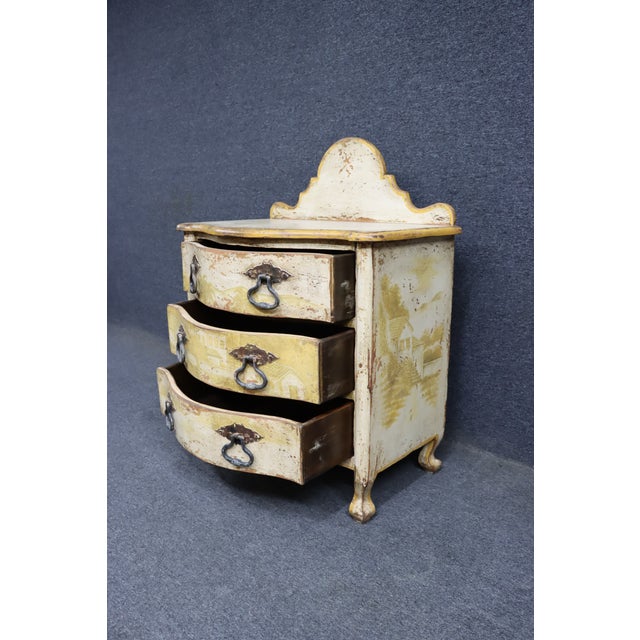 Italian Style Painted Three Drawer Commode With Scenic Decoration For Sale - Image 10 of 18