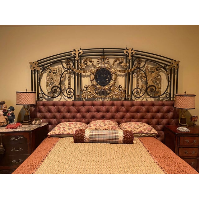 French 18th Century French Louis XVI Wrought Iron and Bronze King Size Headboard For Sale - Image 3 of 13
