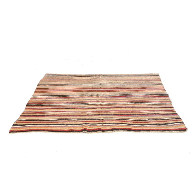 Handwoven vintage striped kilim rug from Denizli region of Turkey. Approximatelly 45-55 years old. In very good condition.