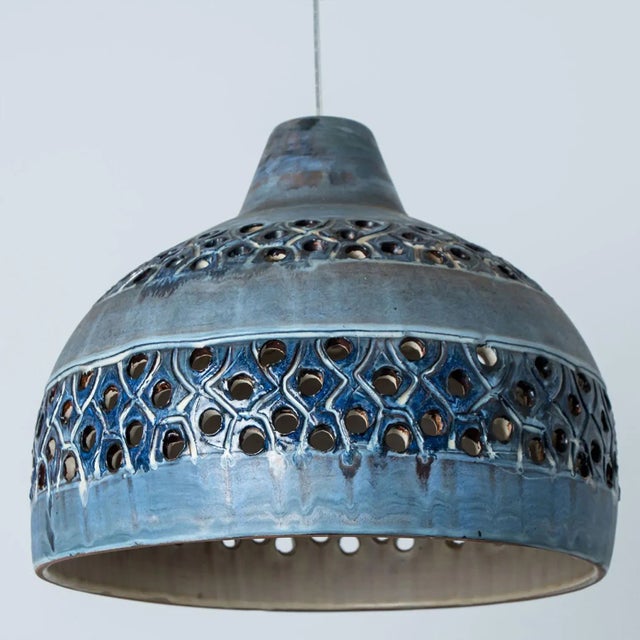 1970s Bowl Blue Ceramic Pendant Light, Denmark, 1970 For Sale - Image 5 of 12