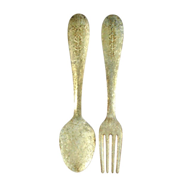 Galvanized Metal Fork And Spoon Wall Decor Set Chairish