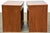 A pair of mid century modern teak nightstands with a single drawer. Made in Denmark. 22” wide. 15” deep. 21.75” tall.
